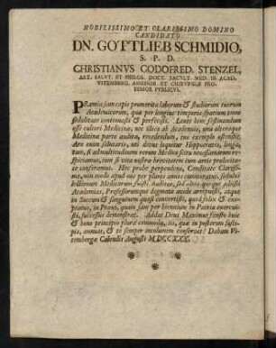Nobilissimo et clarissimo domino candidato Dn. Gottlieb Schmidio...