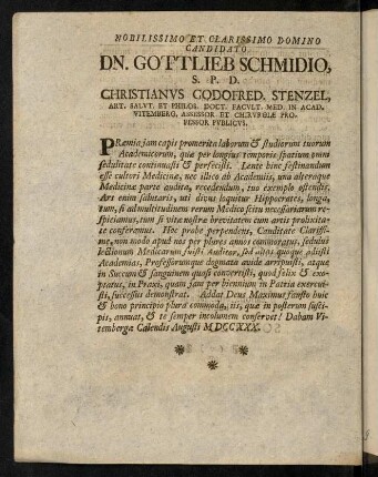 Nobilissimo et clarissimo domino candidato Dn. Gottlieb Schmidio...