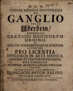 Theses med. inaug. de ganglio, vulgo Überbein