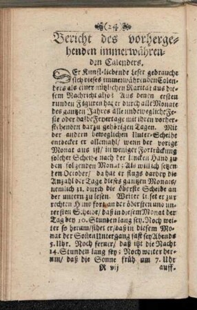 Bericht des vorhergehenden immerwährenden Calenders.