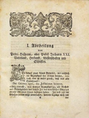 Vollständige Nachricht von Pabst Johann XXI. welcher unter dem Nahmen Petrus Hispanus als ein gelehrter Arzt und Weltweiser berühmt ist