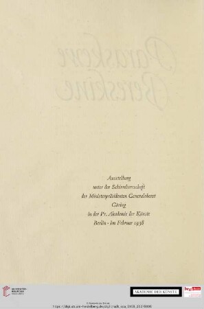 Ausstellung unter der Schirmherrschaft des Ministerpräsidenten Generaloberst Göring