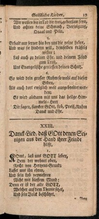 XXIII. Danck-Lied, daß Gott denen Seinigen aus der Hand ihrer Feinde hilfft.