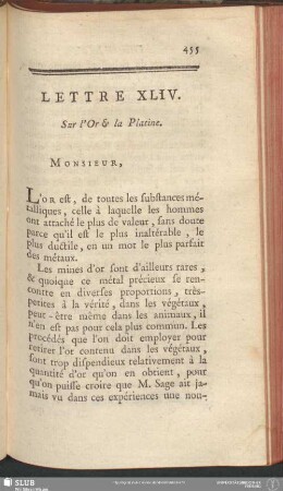 Lettre XLIV. Sur l'Or & la Platine
