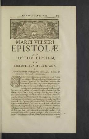 Ad Justum Lipsium, ex Bibliotheca Hugeniana.