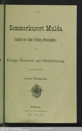 Sommerkurort Mulda (Station der Linie Freiberg-Bienenmühle) : einige Notizen zur Orientierung