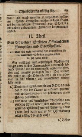 II. Theil. Von der wahren göttlichen Offenbahrung Kennzeichen und Eigenschafften.
