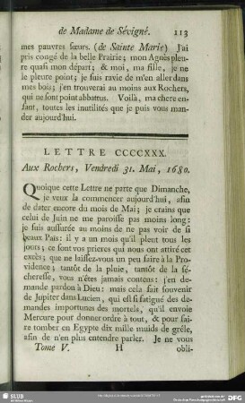 Lettre CCCCXXX. Aux Rochers, Vendredi 31. Mai, 1680