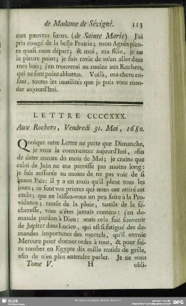 Lettre CCCCXXX. Aux Rochers, Vendredi 31. Mai, 1680