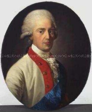 Friedrich August III., Kurfürst von Sachsen (1763/68-1827), in der Uniform seines Infanterie-Regiments mit der blauen Schärpe des polnischen Weißen-Adler-Ordens