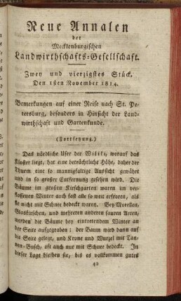 Zwey und vierzigstes Stück. Den 1sten November 1814.