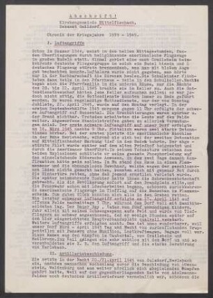 Kriegschronik der ev. Kirchengemeinde Mittelfischach (Dek. Gaildorf), verfasst von Pfarrer Otto Strobel.