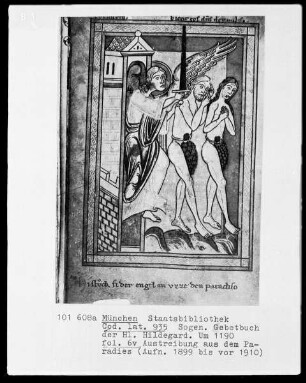 Sogenanntes Gebetbuch der heiligen Hildegard — Austreibung aus dem Paradies, Folio 6verso
