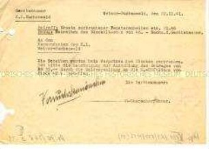 Schreiben der Gerätekammer an den Kommandanten wegen zerbrochener Fensterscheiben - Sachkonvolut
