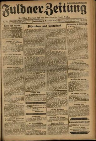 Erste Ausgabe vom Donnerstag, den 13. November 1924.