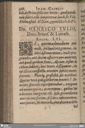 Dn. Henrico Iulio, Duci Bruns. & Lunaeb. Epist. LVI.