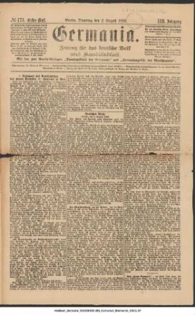 Germania ; 22. Jahrgang (1892): Germania : Zeitung für das deutsche Volk