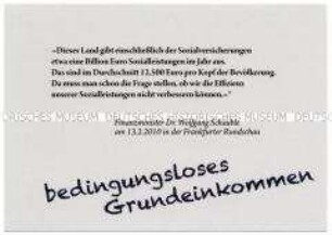 Werbepostkarte zum bedingungslosen Grundeinkommen (BGE)