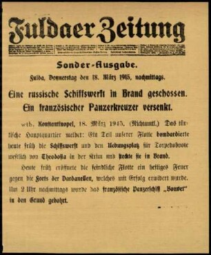 Zweite Ausgabe vom Donnerstag, den 18. März 1915.