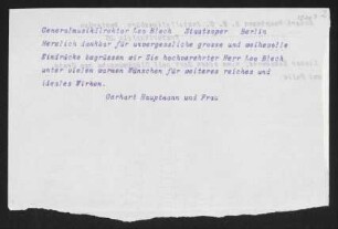 Brief von Gerhart Hauptmann und Margarete Hauptmann an Eckart Hauptmann