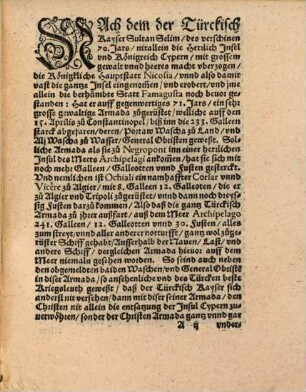 Vollkommne, warhaffte unnd gründtliche beschreibung der Christlichen Armada außfart, erlangten herrlichen Victori wider den Erbfeind Christlichen nammens, alles deß nechst verschinen 71. Jars verloffen