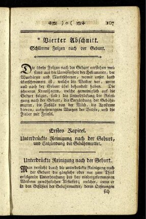 Vierter Abschnitt. Schlimme Folgen nach der Geburt.