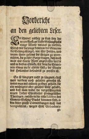 Vorbericht an den geliebten Leser