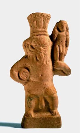 Bes mit Horusstatuette und Topf