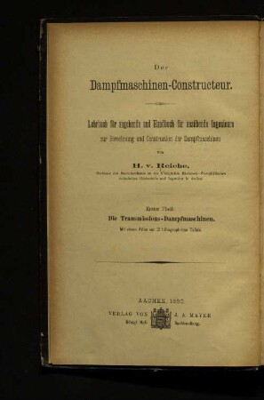 Theil 1, [Text]: Die Berechnung und Construction der Transmissions-Dampfmaschinen
