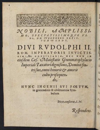 Nobili, Amplissimo, Spectatossimoque ...