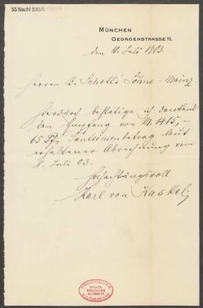 Brief an B. Schott's Söhne : 10.07.1903