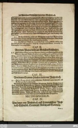 Cap. III. Von denen Stamm-Häusern deren von Weißenbach.
