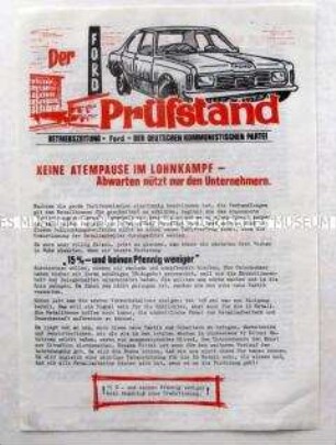 Zeitung der DKP für die Beschäftigten der Ford-Werke in Düsseldorf u.a. zum Kampf um höhere Löhne (dreisprachig)