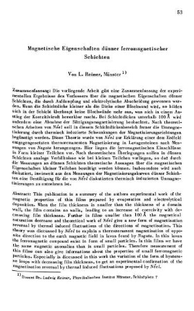 Magnetische Eigenschaften dünner ferromagnetischer Schichten