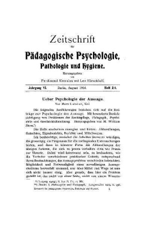 Ueber Psychologie der Aussage