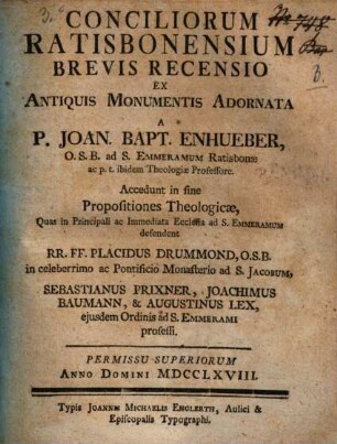 Conciliorum Ratisbonensium Brevis Recensio