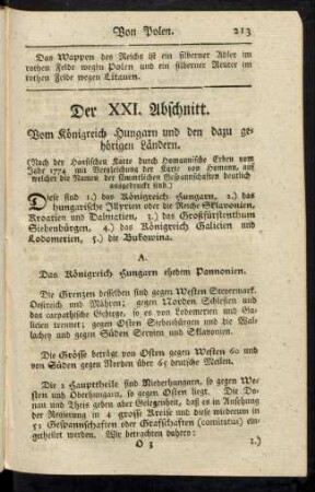 Der XXI. Abschnitt. Vom Königreich Hungarn und den dazu gehörigen Ländern.