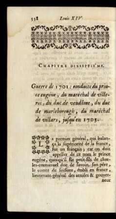 Chapitres Dixseptiéme. Guerre de 1701: conduite du prince eugéne ...