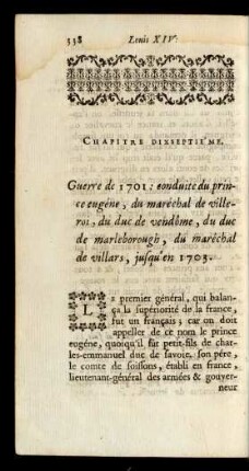 Chapitres Dixseptiéme. Guerre de 1701: conduite du prince eugéne ...