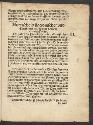 Unterscheid Heidnischer und Christlicher lere/ von der Oeconomia und Politia.