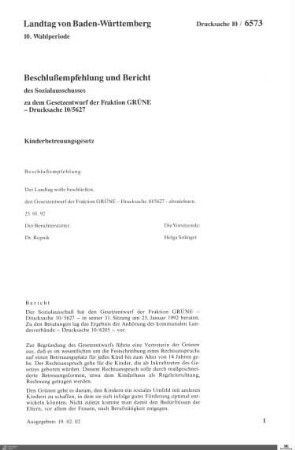 Gesetzentwurf der Grünen: Kinderbetreuungsgesetz