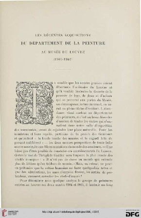 3. Pér. 35.1906: Les récentes acquisitions du départment de la peinture au Musée du Louvre (1904 - 1905)