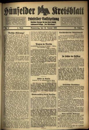 Zweite Ausgabe vom Donnerstag, den 12. Januar 1933.
