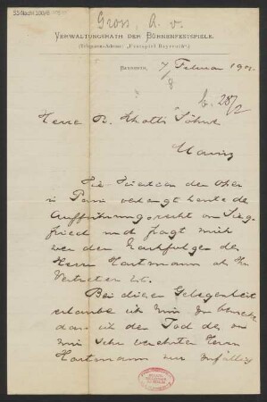 Brief an B. Schott's Söhne : 07.02.1901