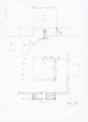 Wohnhaus Cave, Ios: Detail Grundriss WC, Ansicht Norden