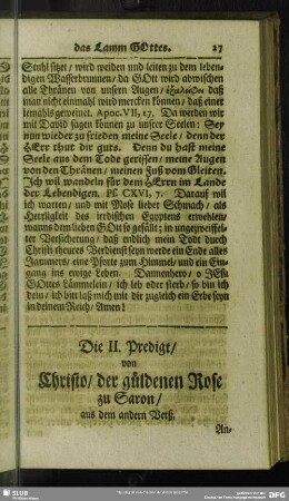 Die II. Predigt, von Christo, der güldenen Rose zu Saron, aus dem andern Verß