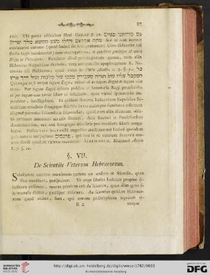 §. VII. De Scientiis Veterum Hebraeorum