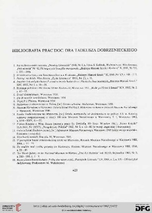 Bibliografia prac doc. dra Tadeusza Dobrzenieckiego
