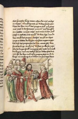 König Sedras schickt den Fürsten Billero mit Krone und Purpurmantel ins Gemach seiner Frauen; (Kapitel X: Von König Sedras).
