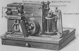 Farbschreiber (mit Erklärung) : Technikgeschichte | Elektrotechnik | Fernmeldetechnik | Telegraphenapparate, Telegraphenanlagen